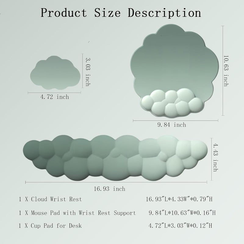 WFCYGL Cloud Keyboard Wrist Rest Dark Green Mouse Pad with Wrist Rest Ergonomic Wrist Pad Memory Foam Non-Slip Wrist Support for Computer Laptop Gaming Home Office Relief Typing Pain Green - Image 3